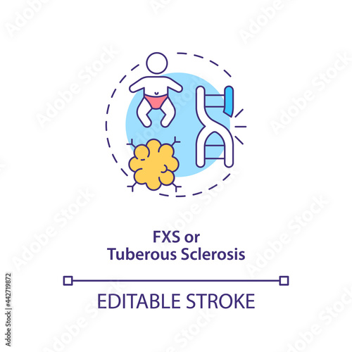 FXS and tuberous sclerosis concept icon. Autism cause abstract idea thin line illustration. Intellectual disability develop. Fragile X syndrome. Vector isolated outline color drawing. Editable stroke