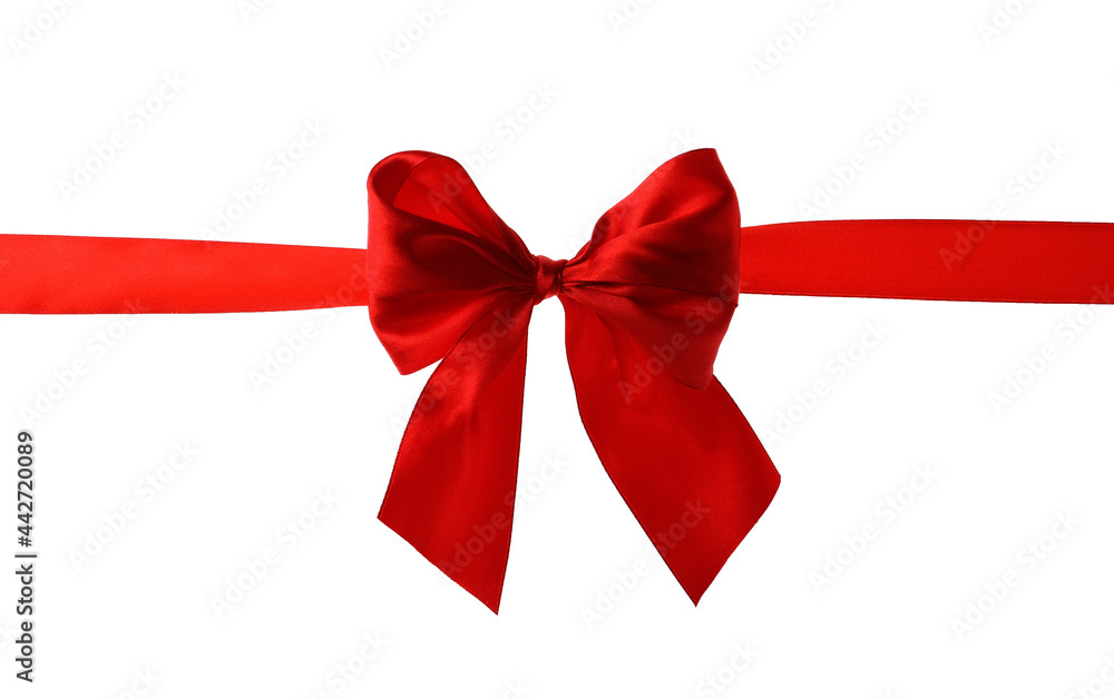 Red ribbon with bow on white background. Festive decoration Red ribbon with bow on white background. Festive decoration