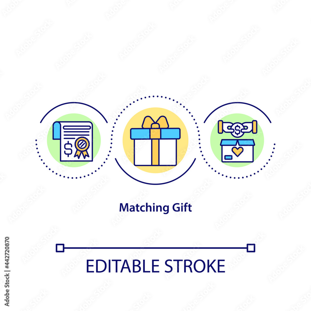 Matching gift concept icon. Giving money to charity organizations. Valuable  present. Fund increase. Charity idea thin line illustration. Vector  isolated outline color drawing. Editable stroke Stock-Vektorgrafik | Adobe  Stock