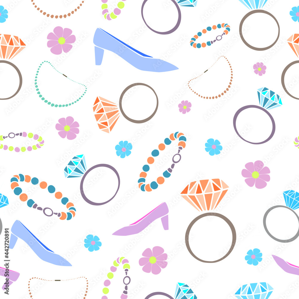 jewelry for girls on white seamless pattern