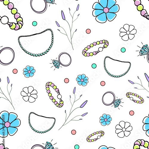 girly jewelry on white seamless pattern