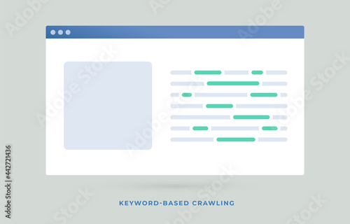 Keyword-based Crawling Search Engine Optimization SEO flat vector illustration. Query-based focused keyword-based web crawler marketing concept