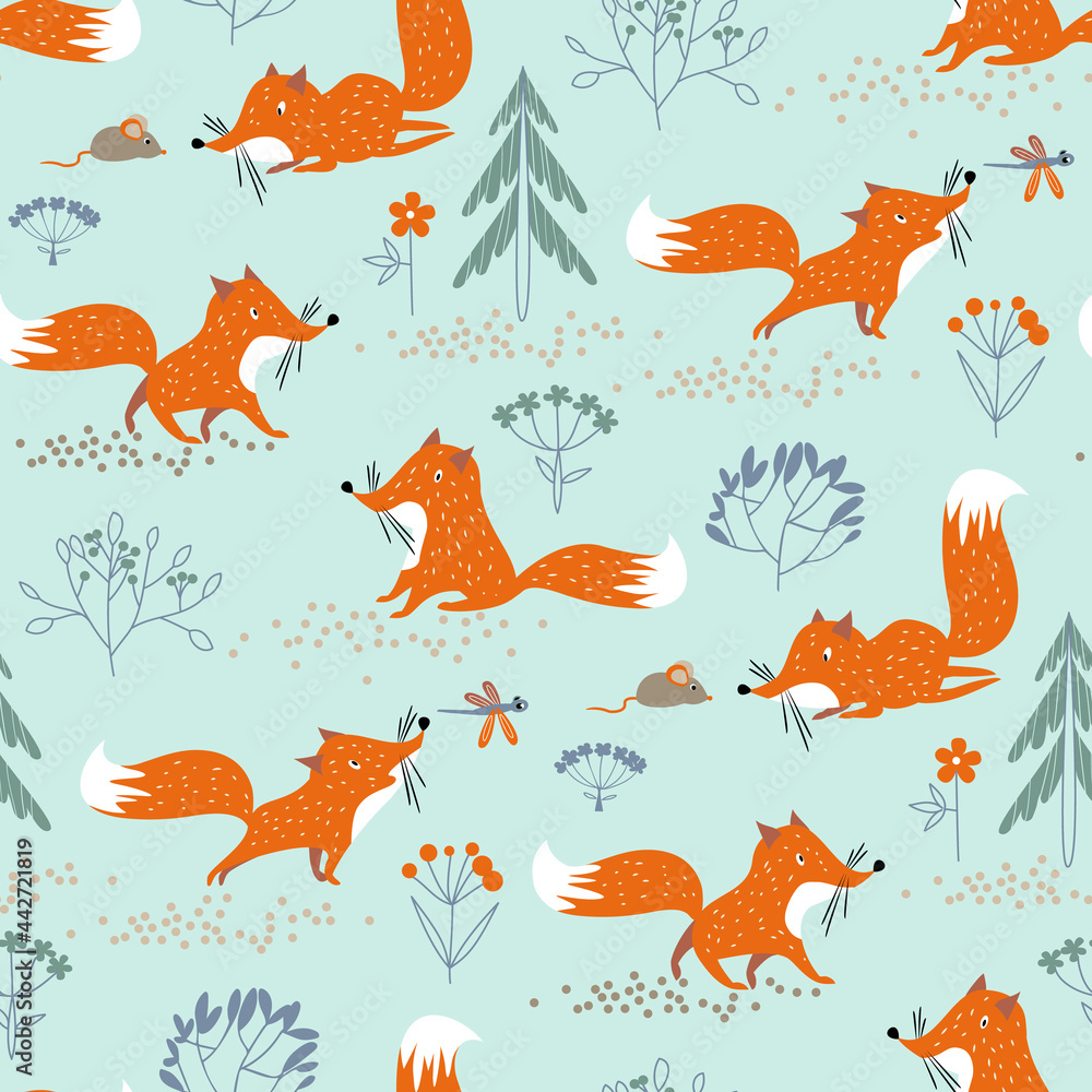 Fox Seamless Pattern.