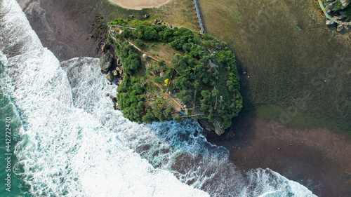 Aerial view of beauty of Drini Gunungkidul beach, Yogyakarta. Central Java, Indonesia, July 1, 2021