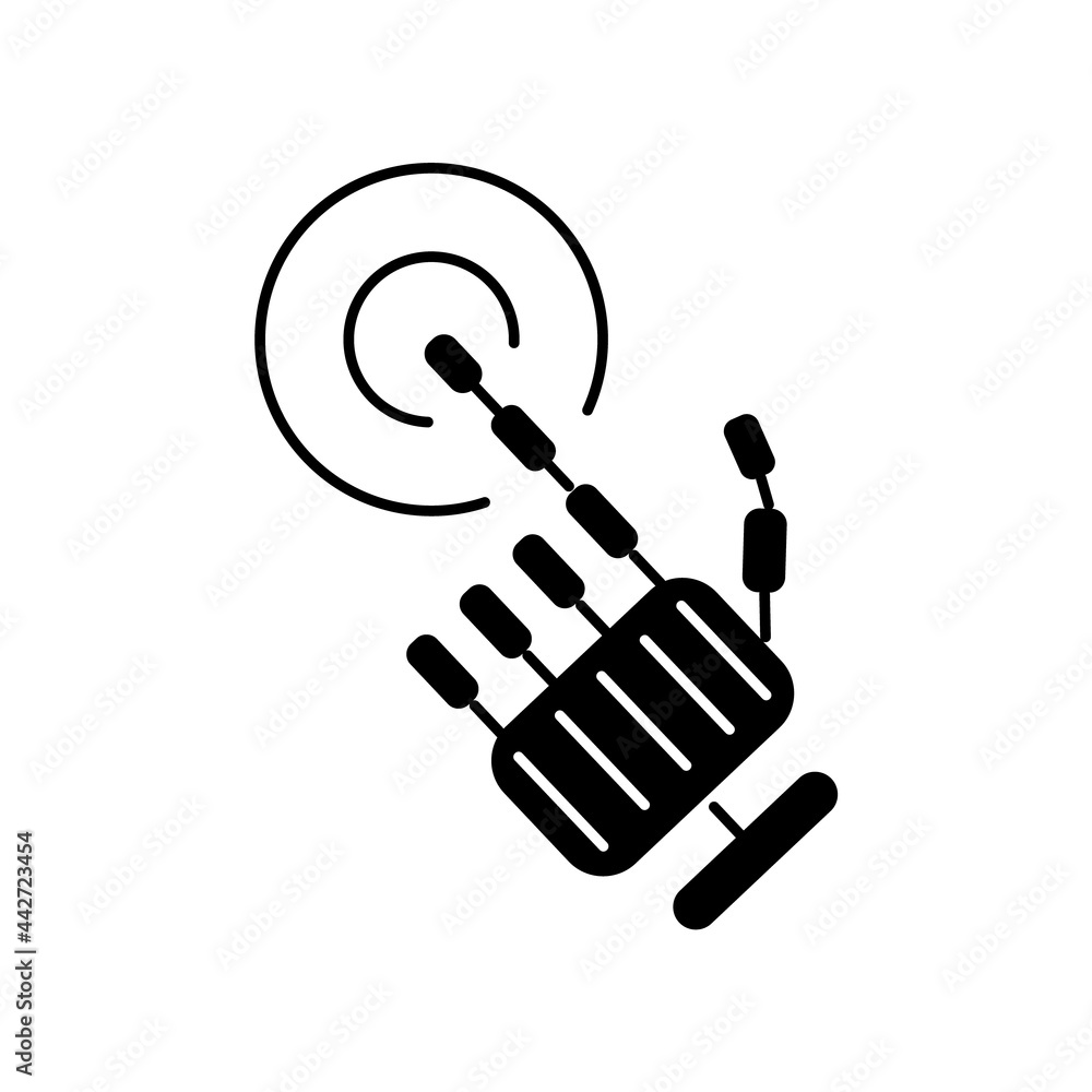 Bio mechanical arm push button glyph icon. Palm prosthesis. Exoskeleton and high tech technology Bio mechanical arm push button glyph icon. Palm prosthesis. Exoskeleton and high tech technology