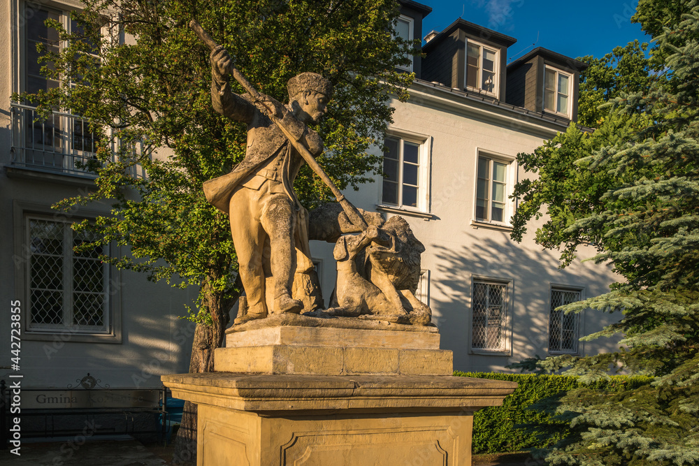 Monument near historic palace in Kozienice, Mazowieckie, Poland