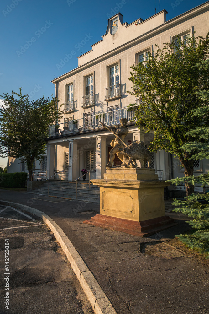 Monument near historic palace in Kozienice, Mazowieckie, Poland
