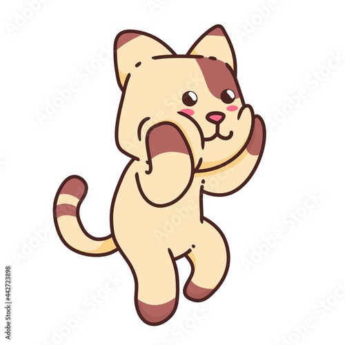 Cute Adorable Happy Brown Cat cartoon doodle vector illustration flat design style