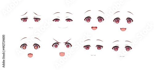 Anime manga dog girl expressions eyes set. Japanese cartoon style