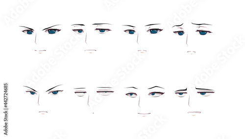 Anime manga boy expressions eyes set. Japanese cartoon style
