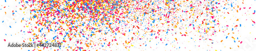 Colorful Explosion Of Confetti. Grainy Abstract Multicolored Texture Isolated On White. Panoramic Background. Wide Horizontal Long Banner For Site. Vector Illustration, Eps 10. 