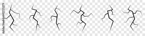 Set of crack shapes isolated on transparent background. Vector elements for design
