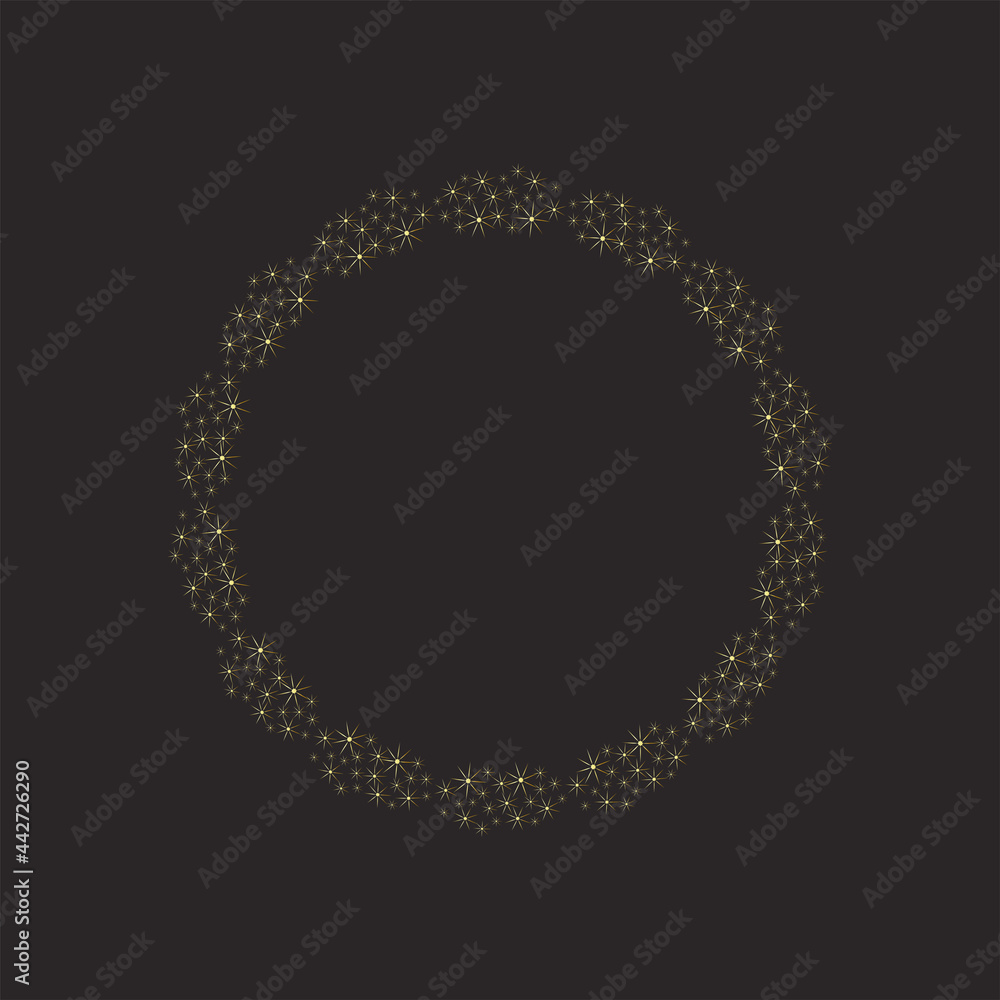 Frame made of stars, golden glowing on a dark background. Shiny frame with glowing Frame made of stars, golden glowing on a dark background. Shiny frame with glowing