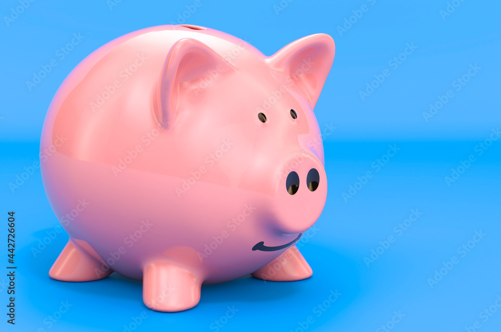 Piggy bank on blue backdrop, 3D rendering