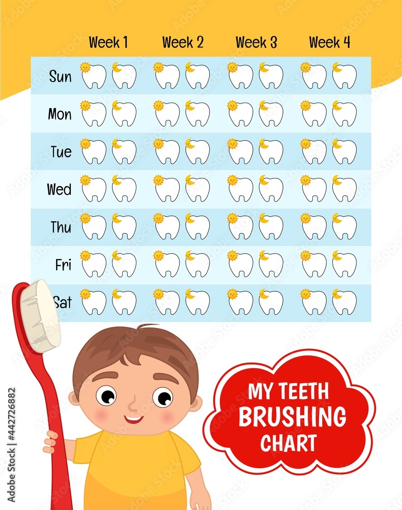 Teeth brushing chart. Protection teeth concept. Vector illustration of