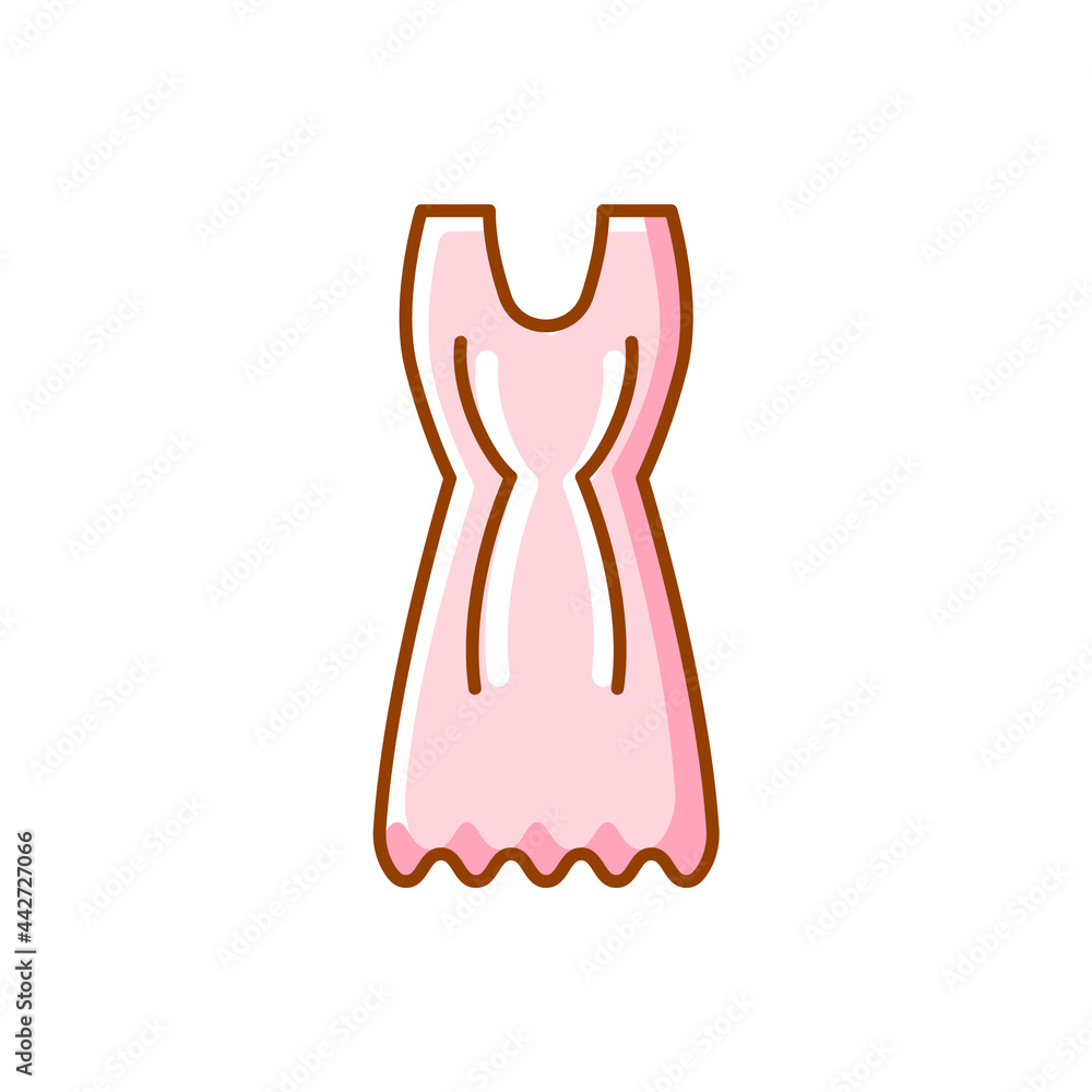 Pink homemade dress flat icon. Comfortable homewear. Woman domestic nightshirt. Isolated vector stock illustration Pink homemade dress flat icon. Comfortable homewear. Woman domestic nightshirt. Isolated vector stock illustration