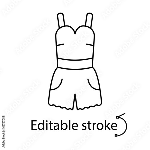 Home suit tank top and shorts outline icon. Homewear and sleepwear. Customizable linear contour symbol. Editable stroke