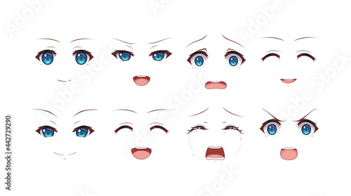 Anime manga girl expressions eyes set. Japanese cartoon style
