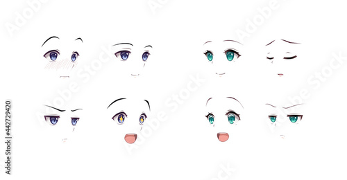 Anime manga boy and girl expressions eyes set. Japanese cartoon style