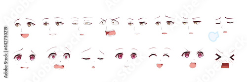 Fototapeta Naklejka Na Ścianę i Meble -  Anime manga girl expressions eyes set. Japanese cartoon style
