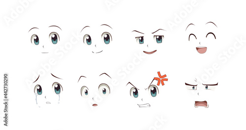 Anime manga boy expressions eyes set. Japanese cartoon style