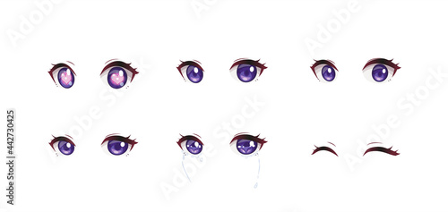Anime manga girl expressions eyes set. Japanese cartoon style