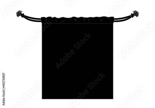 Blank Black Drawstring Bag Template on White Background, Vector File.