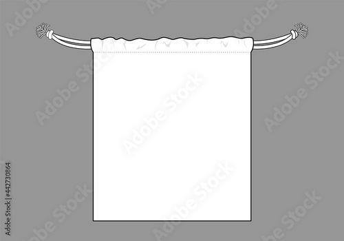 Blank White Drawstring Bag Template  on Gray Background, Vector File. photo