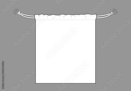 Blank White Drawstring Bag Template  on Gray Background, Vector File.