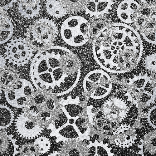 Silver steampunk backdrop texture with gears pattern