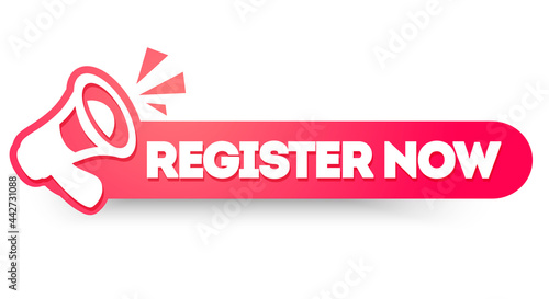 Vector Illustration Register Now Label With Megaphone