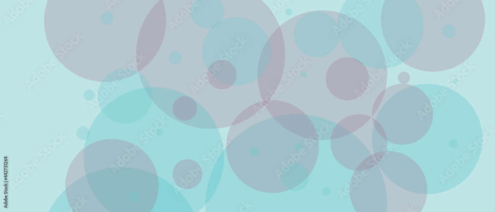 Turquoise background with transparent circles, template for modern cover. Blue texture of geometric shapes.