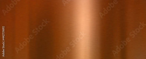 Shiny brushed copper surface. Metallic texture background with shiny light reflections.