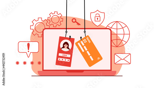 The criminal behind a laptop, computer. Hidden mining. Phishing notifications. Account hacking. A fraudster steals a bank card. Network security. Internet phishing, hacked username and password.