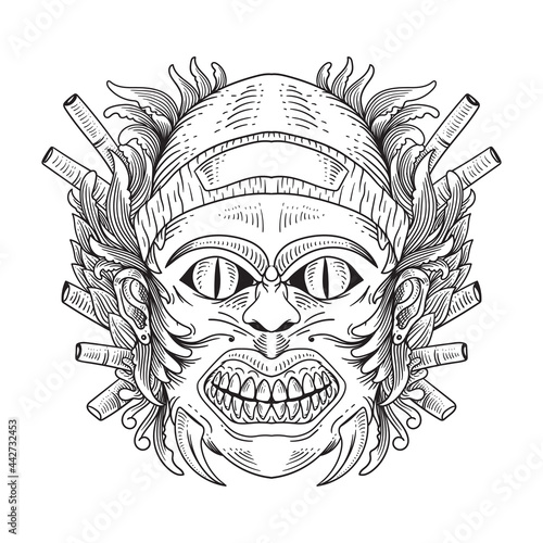 tattoo and t shirt design tribal and ornament engraving style black and white