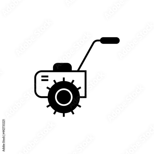 Motoblock plow icon in solid black flat shape glyph icon, isolated on white background  photo