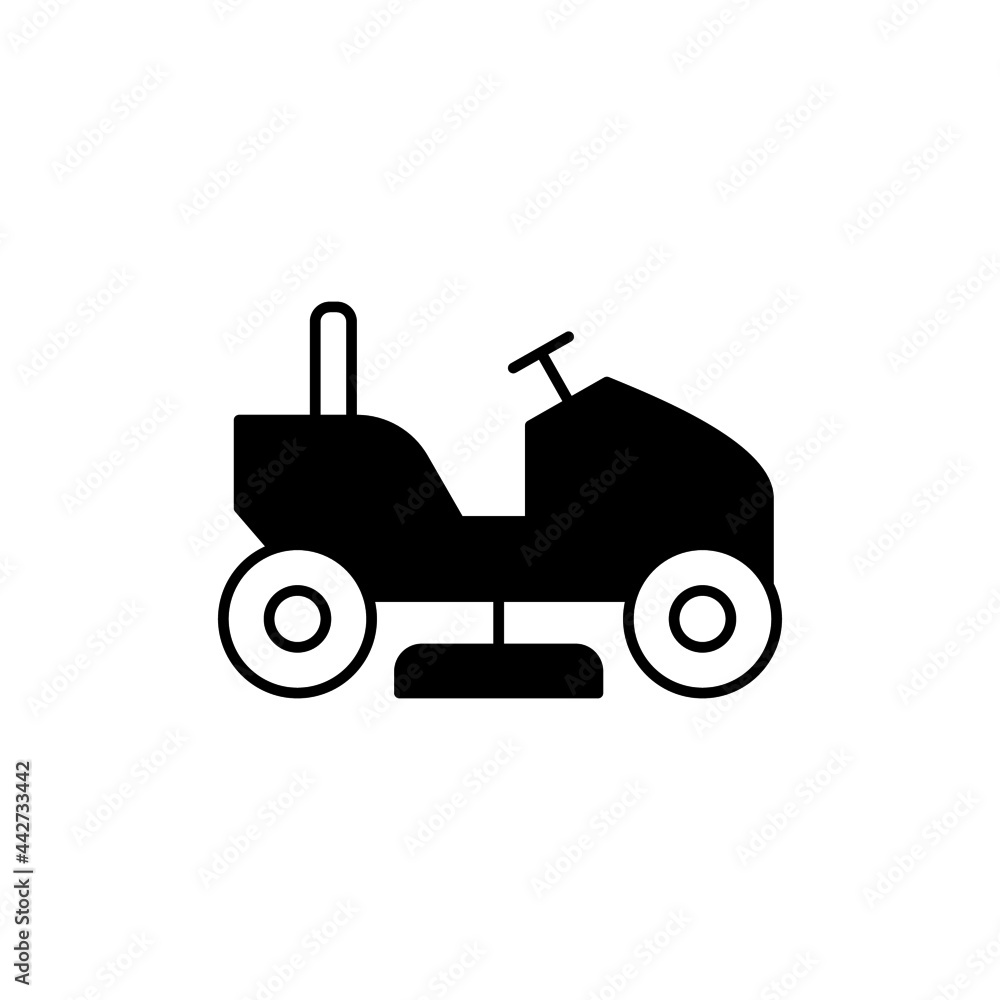 Riding Lawn mower icon in solid black flat shape glyph icon, isolated on white background Riding Lawn mower icon in solid black flat shape glyph icon, isolated on white background