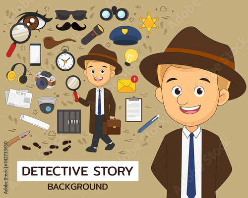 Detective story concept background. Flat icons.