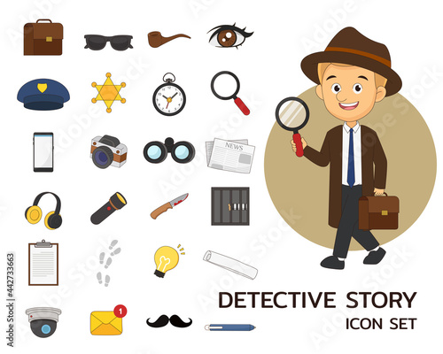 Detective story concept flat icons
