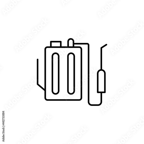 Backpack sprayer icon in flat black line style, isolated on white background 