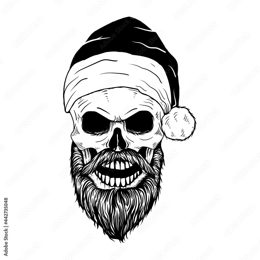 Fototapeta premium tattoo design hand drawn skull santa clous