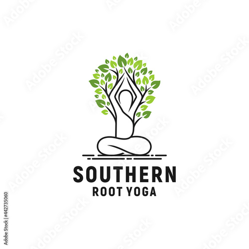 yoga logo inspiration, tree, leaf, natural, organic
