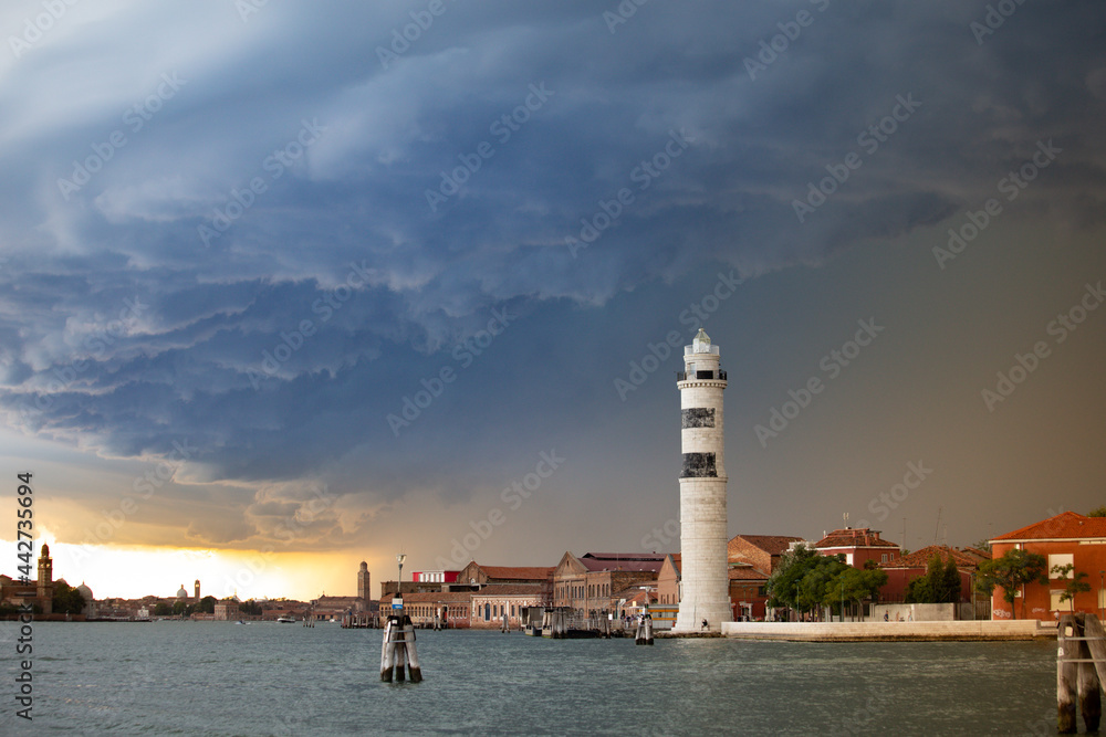Murano lighthouse during a storm