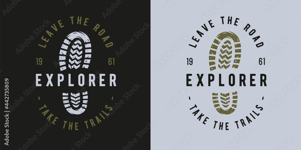 Camping footprint for travel print. Sole, footprints of human shoes