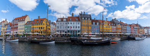panorama view of the historic Nyhavn quarter in downtown Copenhagen