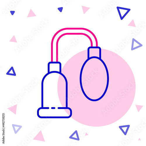 Line Penis pump icon isolated on white background. Penis enlarger. Sex toy for men. Vacuum pump with a blower to increase the penis. Colorful outline concept. Vector Illustration
