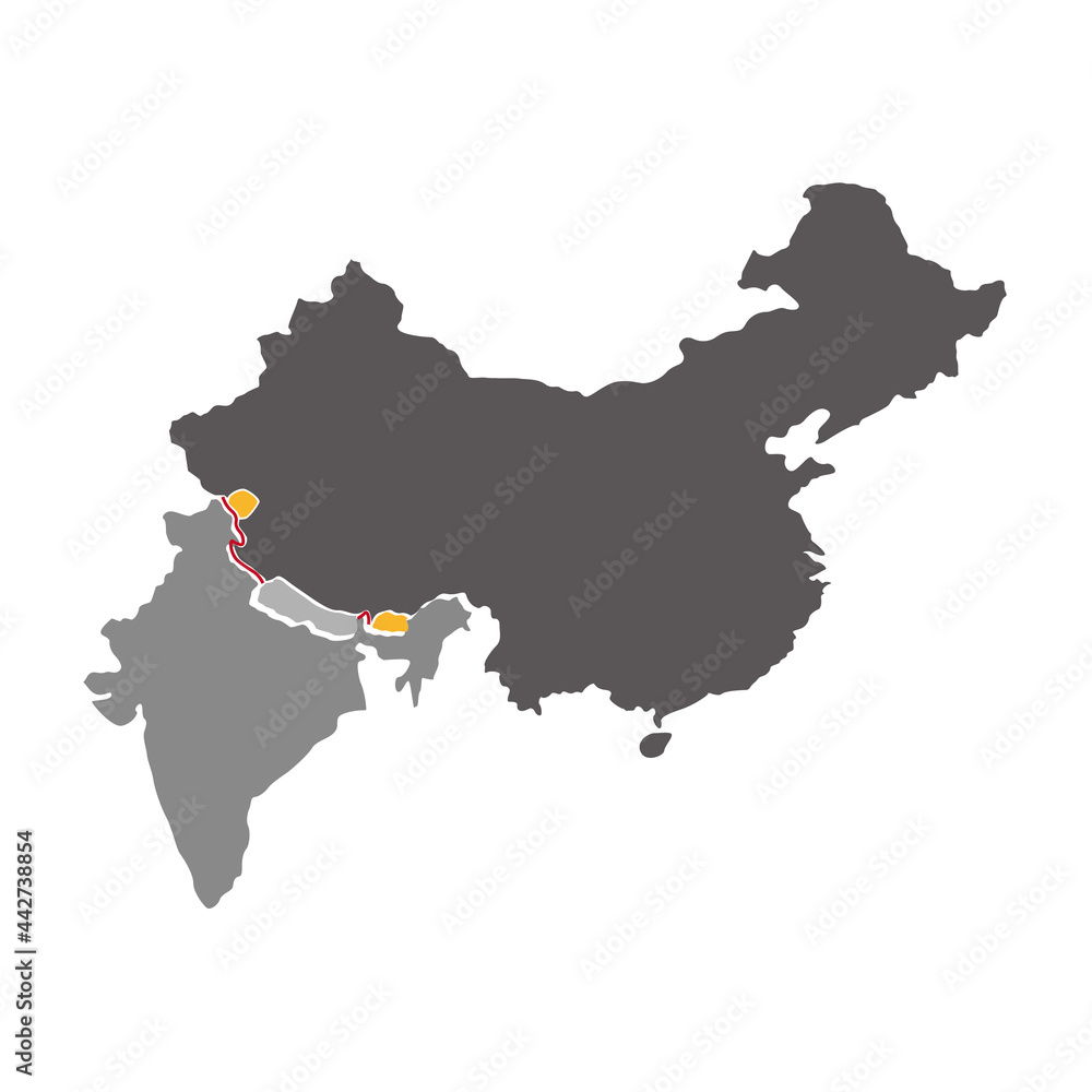 Illustration Vector map of the boundary territorial dispute between India and Nepal, border issue, whole blank map ,Sino-Indian