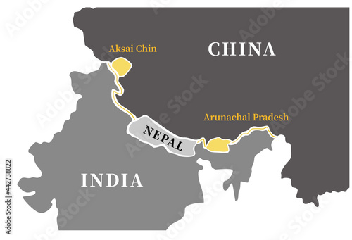 Illustration Vector map of the boundary territorial dispute between India and Nepal, border issue, whole blank map ,Sino-Indian