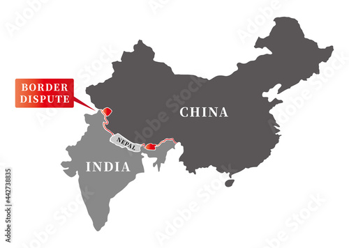 Illustration Vector map of the boundary territorial dispute between India and Nepal, border issue, whole blank map ,Sino-Indian