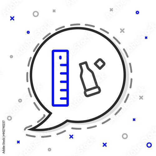 Line Bullet casing as a piece of evidence placed with forensic ruler for documentation icon isolated on white background. Concept of crime scene. Colorful outline concept. Vector